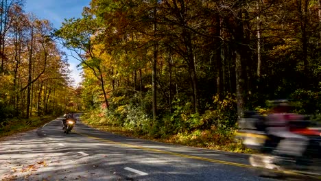 Motorcycle-Group-Riding-in-Blue-Ridge-Mountains-with-Fall-Colors