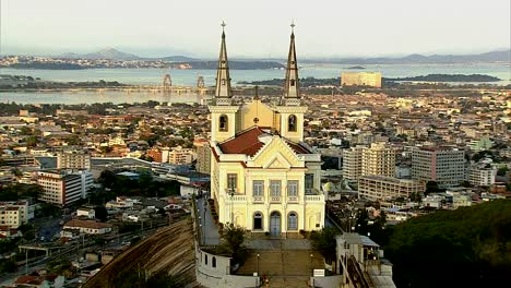 Aerial-view-of-church-and-city,-Rio-de-Janeiro,-Brazil