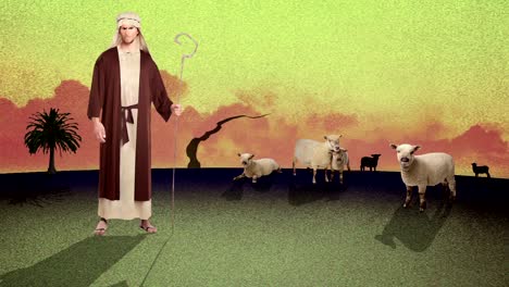 A-Cartoon-of-aYoung-Biblical-Shepherd-Herding-Sheep-in-a-Desert