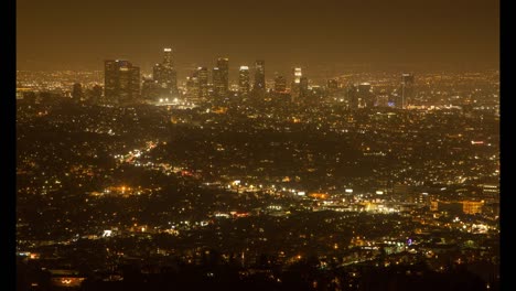 Downtown-Los-Angeles-Skyline-at-Night-in-4K:-Timelapse