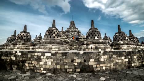 Stupas-en-el-templo-de-Borobudur,-Java-Central,-Indonesia.-FullHD-Timelapse---Java,-Indonesia