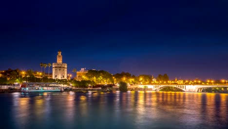 View-of-Golden-Tower,-Torre-del-Oro,-of-Seville,-Andalusia,-Spain