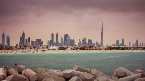 Dubai-Stadt-Innenstadt-Badebucht-Panorama-4-k-Zeit-verfallen-Vereinigte-Arabische-Emirate