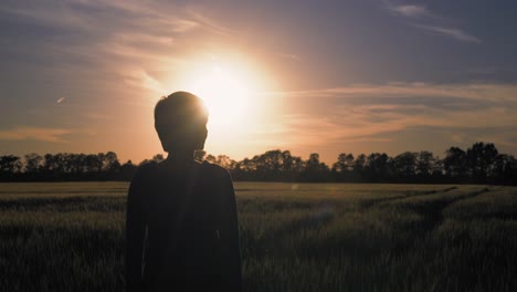 Schatten-und-Sonnenuntergang-Landschaft-Dame