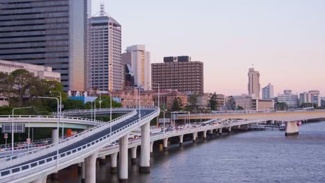 Brisbane-cityscape-with-motorway-dusk-timelapse-4K