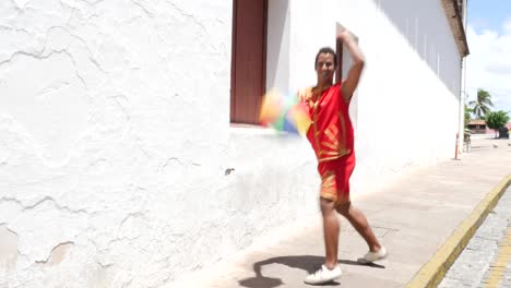 Brazilian-guy-dancing-Frevo-in-Olinda,-Brazil