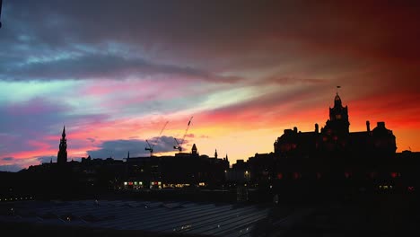 Panoramic-view-of-Edinburgh-city-at-sunset,-Scotland,-United-Kingdom,