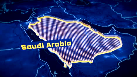 Saudi-Arabia-country-border-3D-visualization,-modern-map-outline,-travel