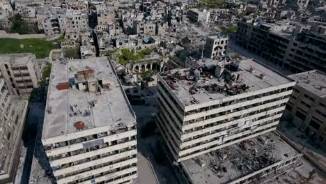 Aerial-shot-of-demolished-city-building