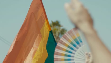 Slow-motion-of-the-pride-flag-waving-during-a-pride-parade