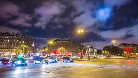 Frankreich-Nachtlicht-Paris-Stadt-Verkehr-Straße-quadratisch-Panorama-4-k-Zeit-hinfällig,-paris