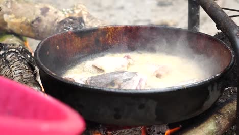 Braten-von-Fisch-in-ein-indigener-Stamm-in-Brasilien