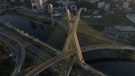 Aerial-View-of-Estaiada-Bridge-in-Sao-Paulo,-Brazil