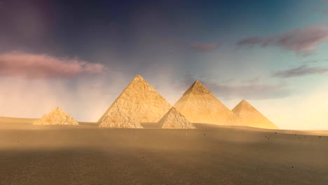 Bewölkter-Himmel-über-Pyramiden-von-Gizeh-in-der-Dämmerung