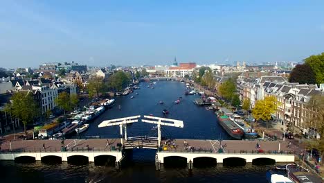 Amsterdam-canal,-view-from-above