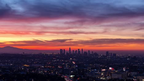 Los-Angeles-Skyline-and-Hollywood-Beautiful-Skyfire-Sunrise-Close