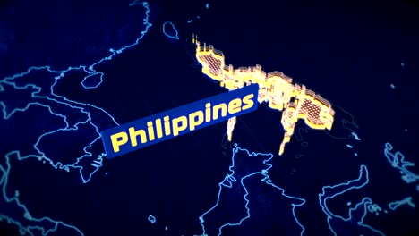 Visualización-en-3D-Filipinas-país-frontera,-contorno-del-mapa-moderno,-viajes