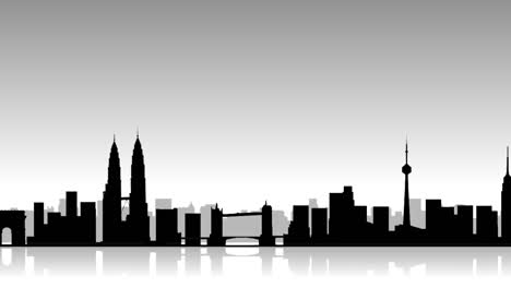 Loopable-background-of-a-city-with-many-famous-international-landmarks