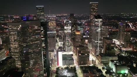 Aerial-of-Downtown-Houston,-Texas-at-Night