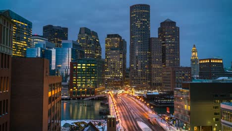 Time-lapse-of-Boston-downtown-at-sunrise