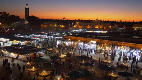 Jamaa-el-Fna-(Jemaa-el-Fnaa)-in-the-evening.-Marrakesh,-Morocco.-4K,-UHD