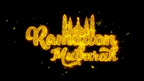 Ramadan-Mubarak-Wunsch-Text-Funken-Partikel-auf-schwarzem-Hintergrund.