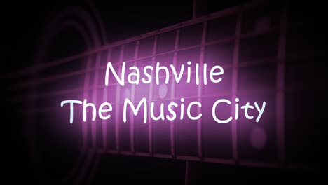 Ein-lila-Neon-NASHVILLE-THE-MUSIC-CITY-Zeichen-mit-einer-Gitarre-im-Hintergrund-animiert