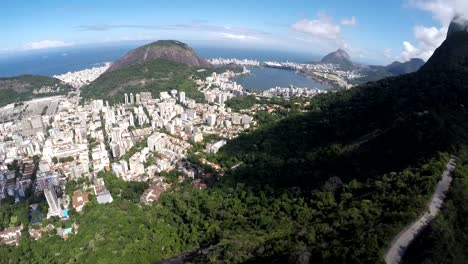 Aerial-view-of-Cristo-Redentor,-Corcovado-and-the-city-of-Rio-de-Janeiro,-Brazil