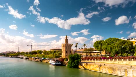 View-of-Golden-Tower,-Torre-del-Oro,-of-Seville,-Andalusia,-Spain