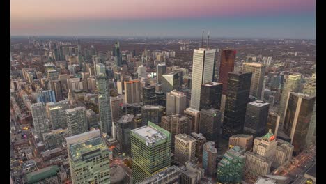 Toronto,-Kanada,-Timelapse---Downtown-Toronto-vom-Tag-zur-Nacht