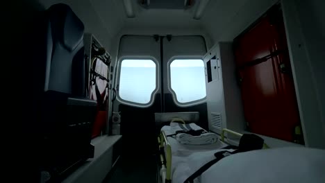 View-inside-of-driving-empty-ambulance-car