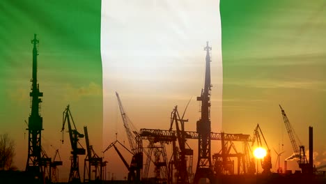 Concepto-industrial-con-bandera-de-Nigeria-al-atardecer