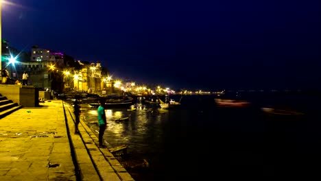 Varanasi-City,-Ganges-River-and-Boats,-Uttar-Pradesh,-India,-Time-Lapse