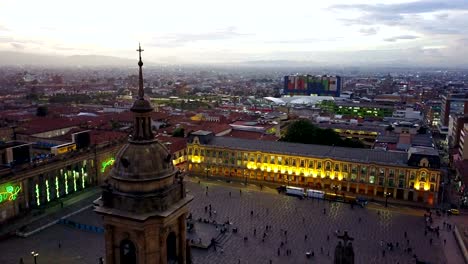 Aerial/Drone-View-of-the-Plaza-de-Bolivar,-La-Candelaria,-Bogotá,-Colombia-4