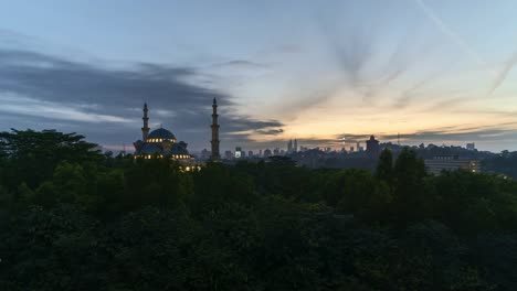 Sunrise-at-Federal-Mosque,-Kuala-Lumpur
