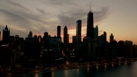 Aerial-Cityscape---Downtown-Chicago-at-Sunset