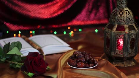 Quran,-dates,-rosary-and-oriental-lantern-lamp