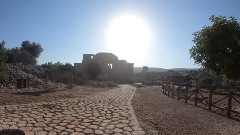 Steady-Cam-Shot-of-ancient-city-from-Kanlidivane-in-Mersin,-Turkey.