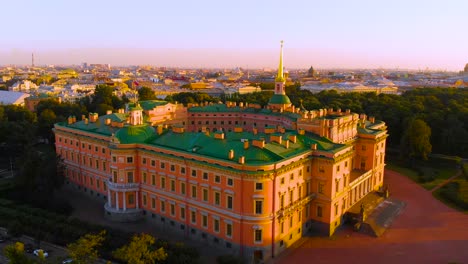 SAINT-PETERSBURG,-RUSSIA---MAY-2018:-beautiful-Top-view-of-St.-Petersburg-from-the-air-an-Mikhailovsky-(engineering)-castle-on-a-Sunny-summer-day