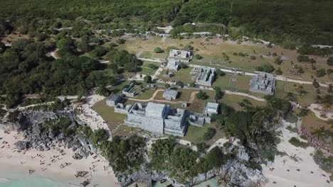 Ruins-of-the-ancient-Maya-city---Tulum-and-a-beautiful-beach.--Aerial-View.