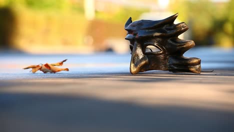 Carnaval-Mask-Autumn-leafs-Moscow-street-hd-footage-evening