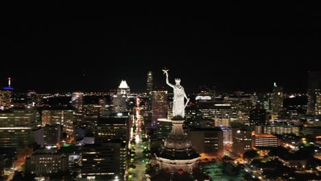 Aerial-of-Downtown-Austin,-Texas-at-Night