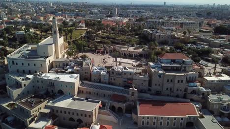 Aerial-View-of-the-port-of-Jaffa-the-ancient-city-and-St.-Peters-church