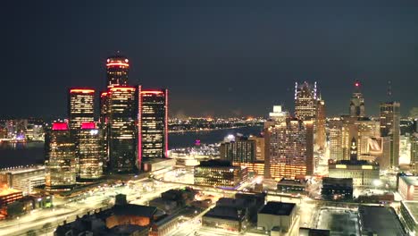 Detroit-downtown-winter-night-aerial