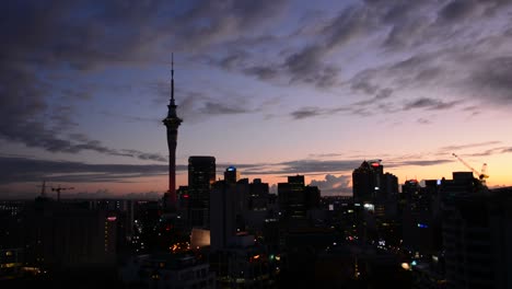 Silhouette-of-Auckland-skyline-at-sunrise