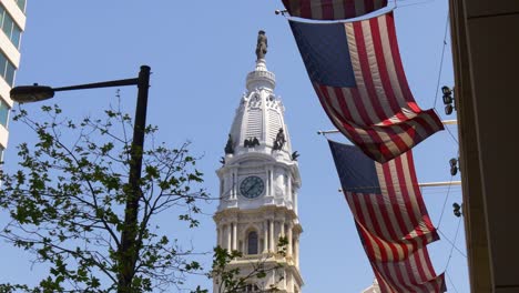 Usa-summer-day-philadelphia-city-hall-american-flag-view-4k-pennsylvania