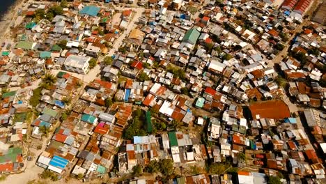 Aerial-view-slums-of-Manila,-the-poor-district.-Philippines,-Manila