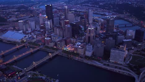 Aerial-view-of-Pittsburgh-at-dusk