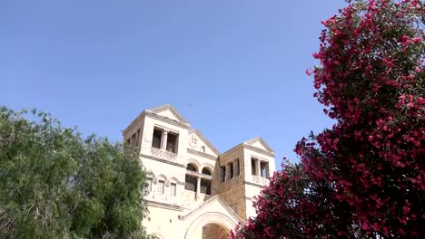 Slow-Pan-By-Top-of-Church-and-Trees