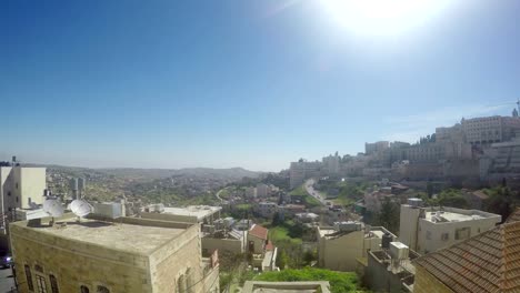 Panoramic-view-to-Bethlehem,-city-with-a-large-number-of-churches,-Palestine,-Israel